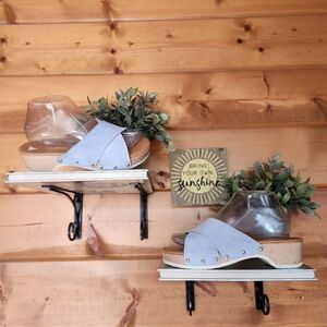 Donna Toscana Italy Shoes Blue Suede Leather Platform Wood 101 Heel Sandals Sz 8